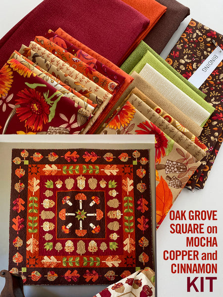 A Quilt KIT of Oak Grove Square in the dark background colorway