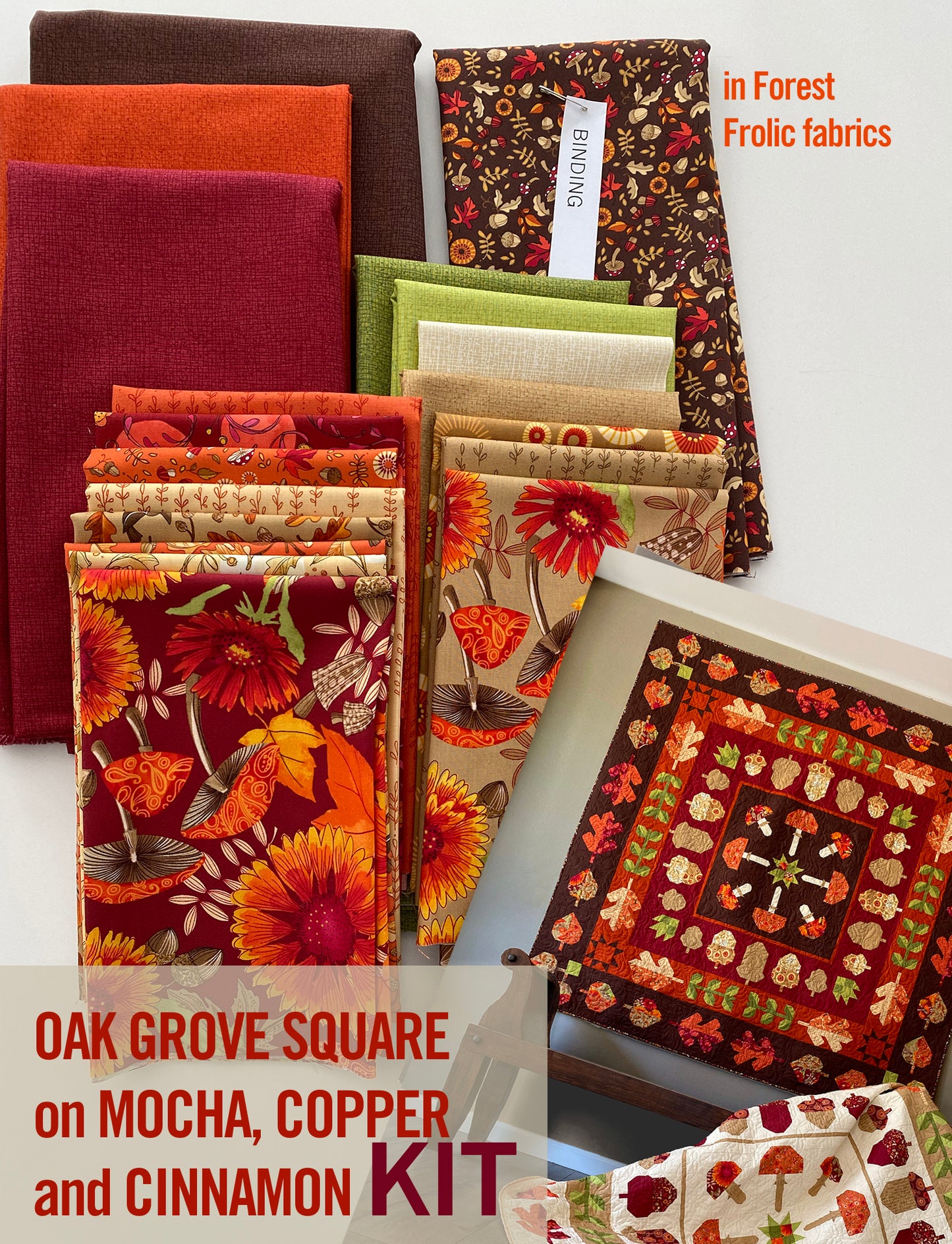 A Quilt KIT of Oak Grove Square in the dark background colorway