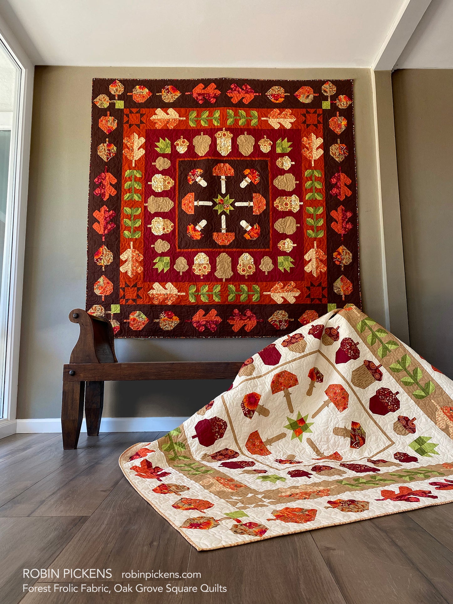 A Quilt KIT of Oak Grove Square in the dark background colorway