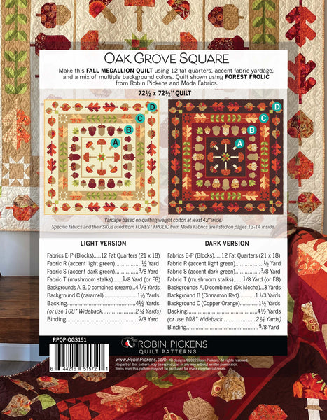 OAK GROVE SQUARE Medallion Quilt Printed pattern - Fat Quarter-friendly