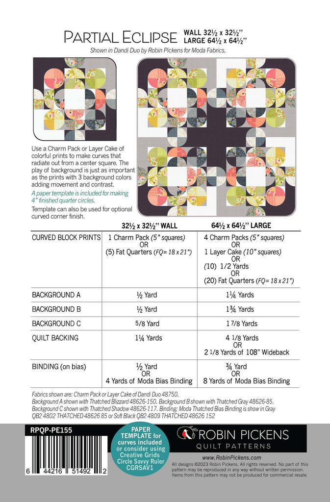 Partial Eclipse (digital pdf) quilt pattern with paper template – Robin ...