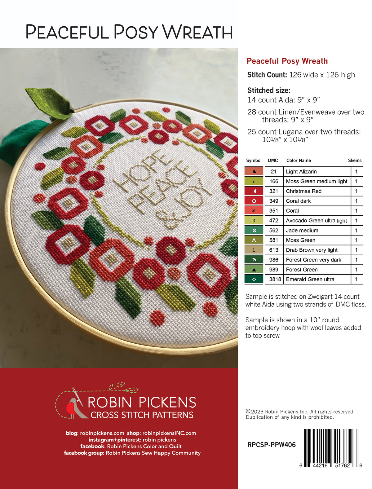 Pdf Digital Pattern PEACEFUL POSY WREATH Cross Stitch PDF digital Pattern – Robin Pickens