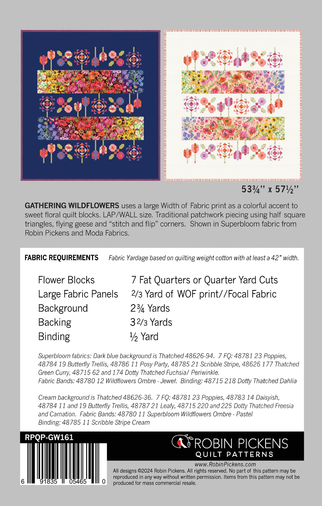 Gathering Wildflowers Quilt Pattern, printed booklet