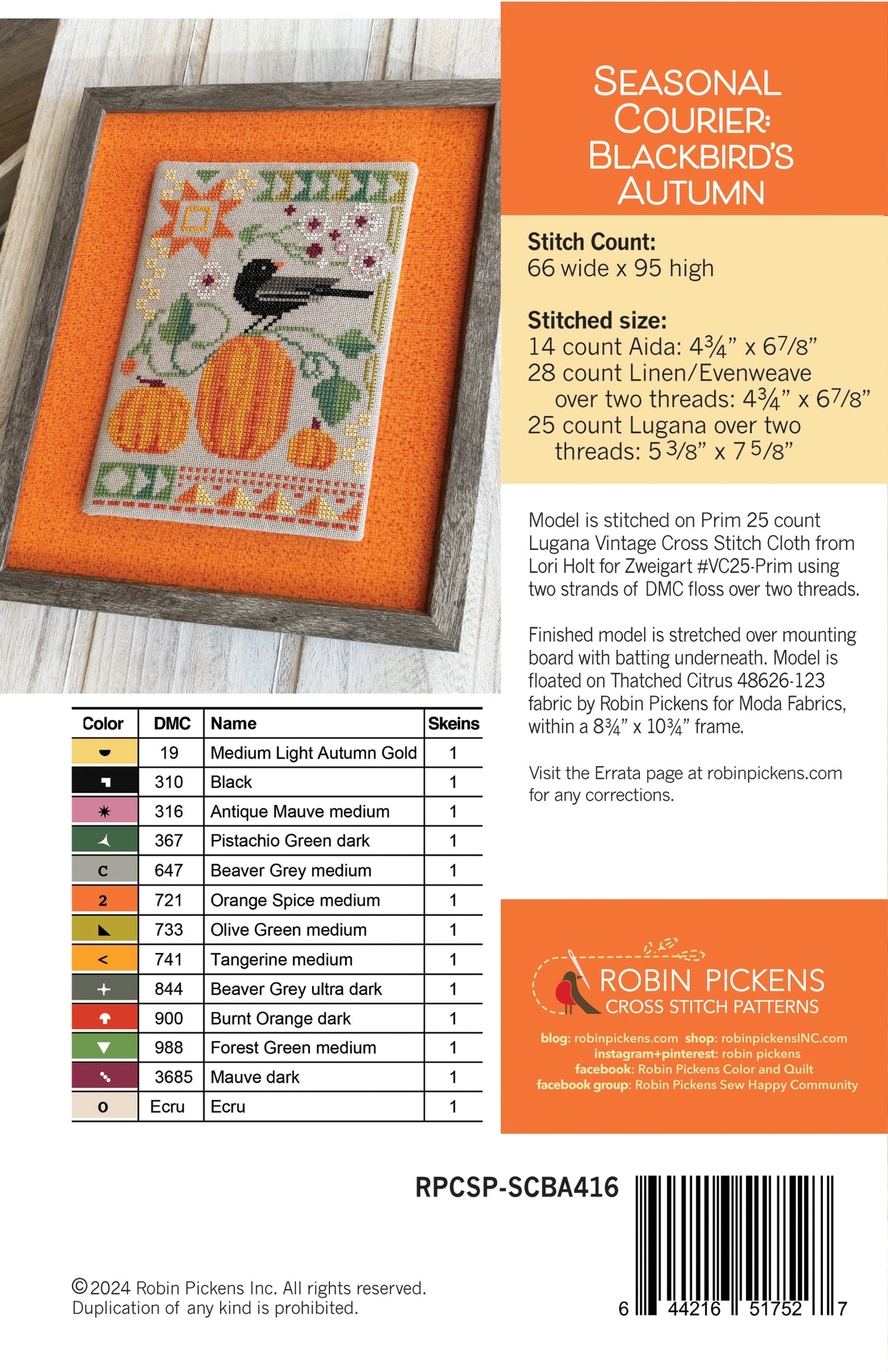 Seasonal Courier: Blackbird's Autumn Cross Stitch PDF Pattern