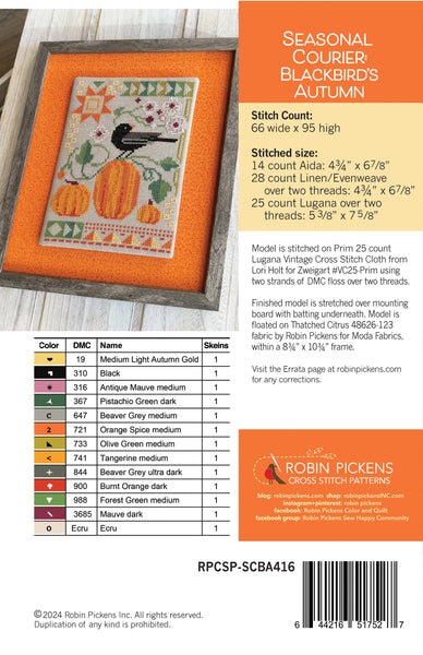 Seasonal Courier: Blackbird's Autumn Cross Stitch PDF Pattern