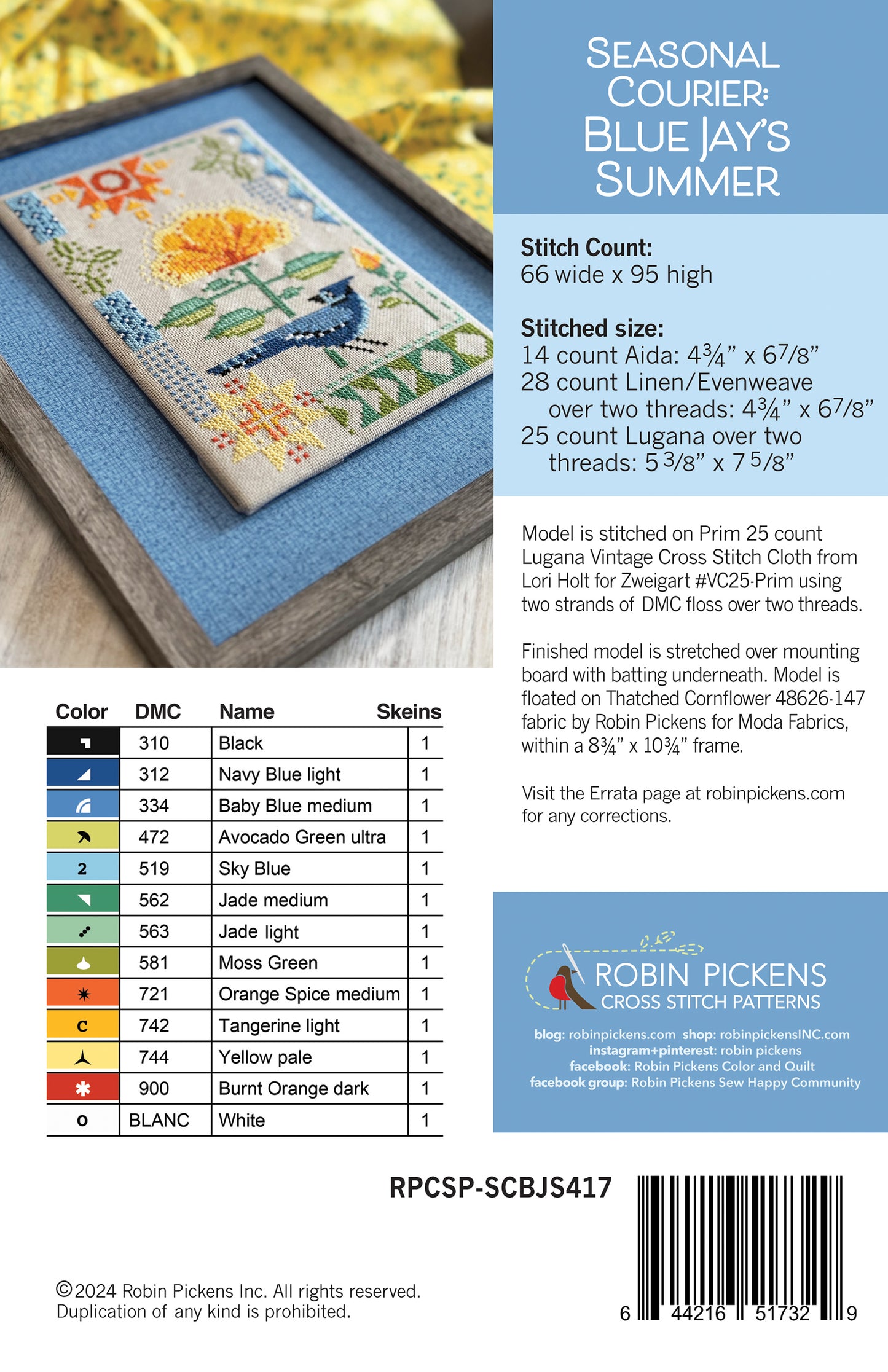 Seasonal Courier: Blue Jay's Summer Cross Stitch PDF Pattern