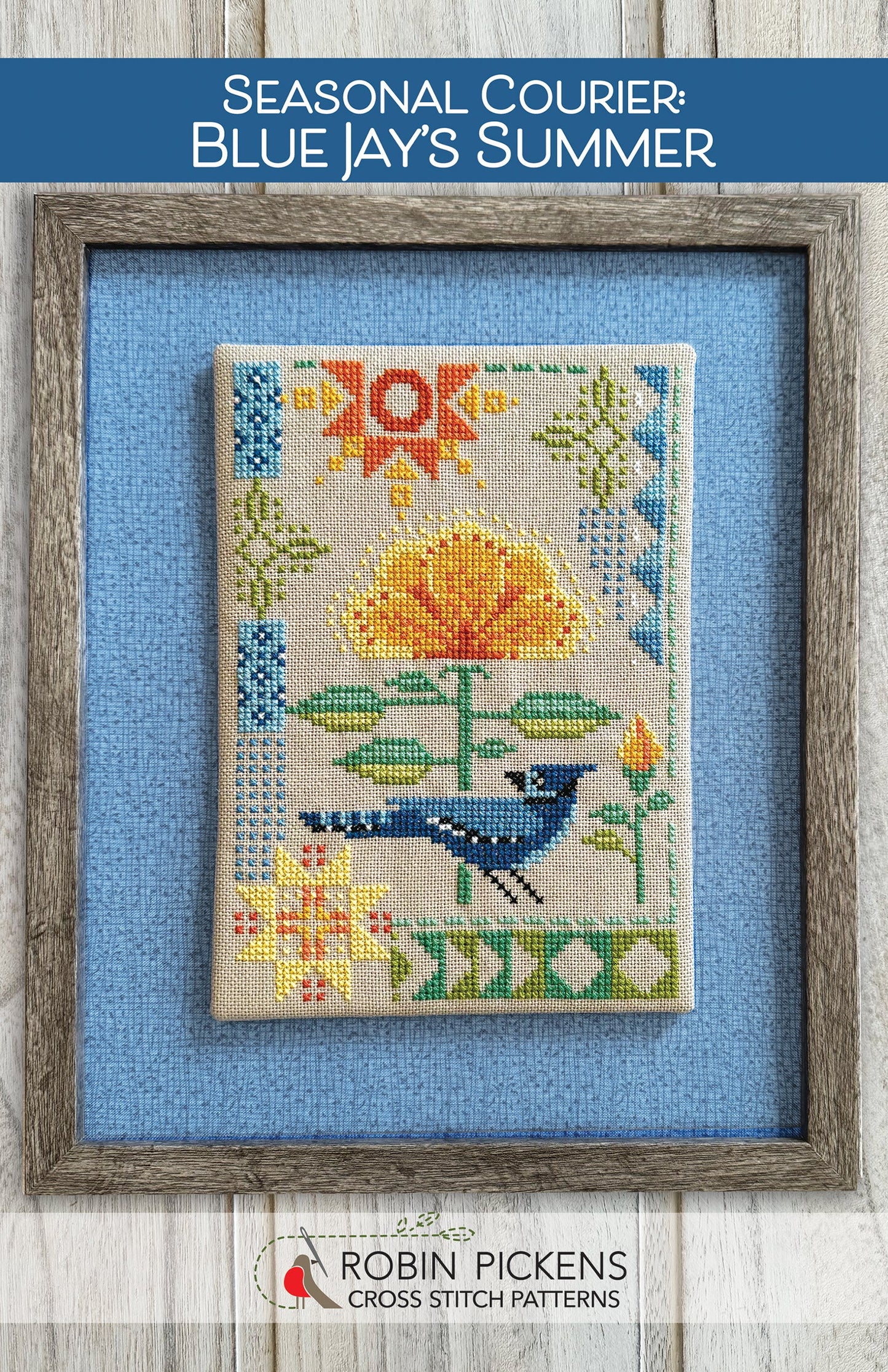 Seasonal Courier: Blue Jay's Summer Cross Stitch Printed Pattern