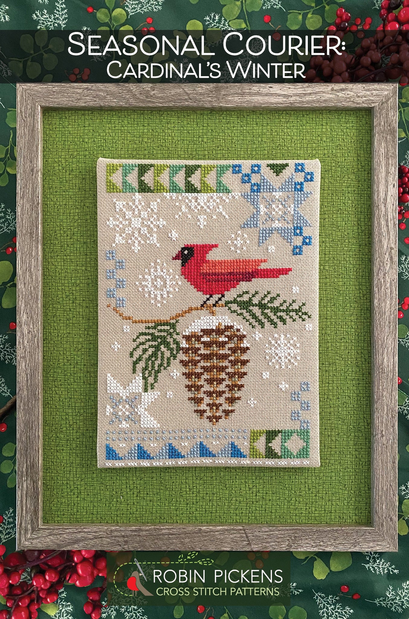 Seasonal Courier: Cardinal's Winter Cross Stitch Printed Pattern
