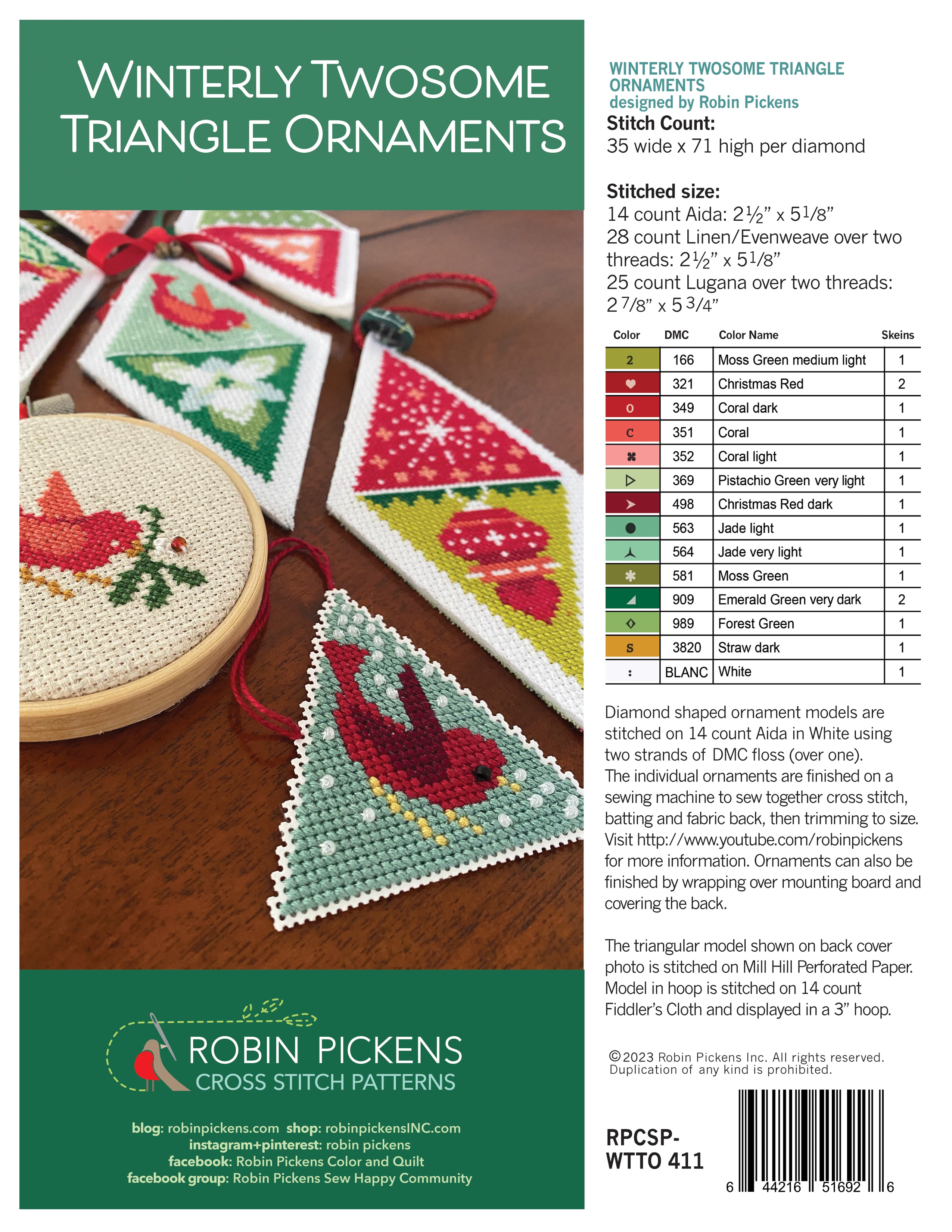 Triangular Robin Winterly Twosome Triangle Ornaments Cross Stitch PDF Pattern – Robin ...