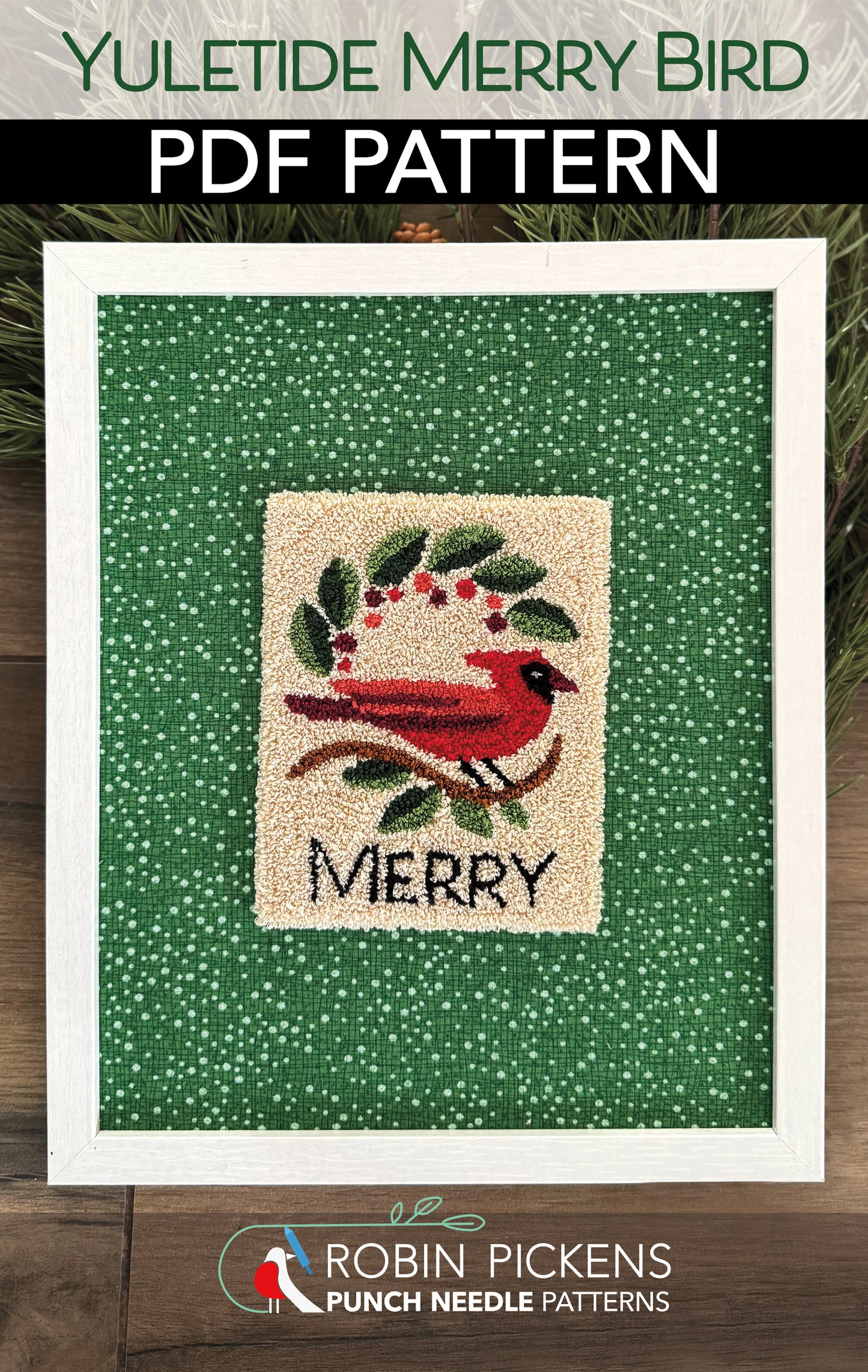 Yuletide MERRY Bird Punch Needle Digital PDF Pattern