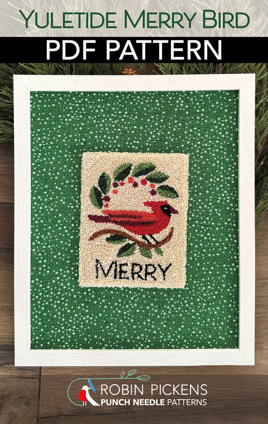Yuletide MERRY Bird Punch Needle Digital PDF Pattern
