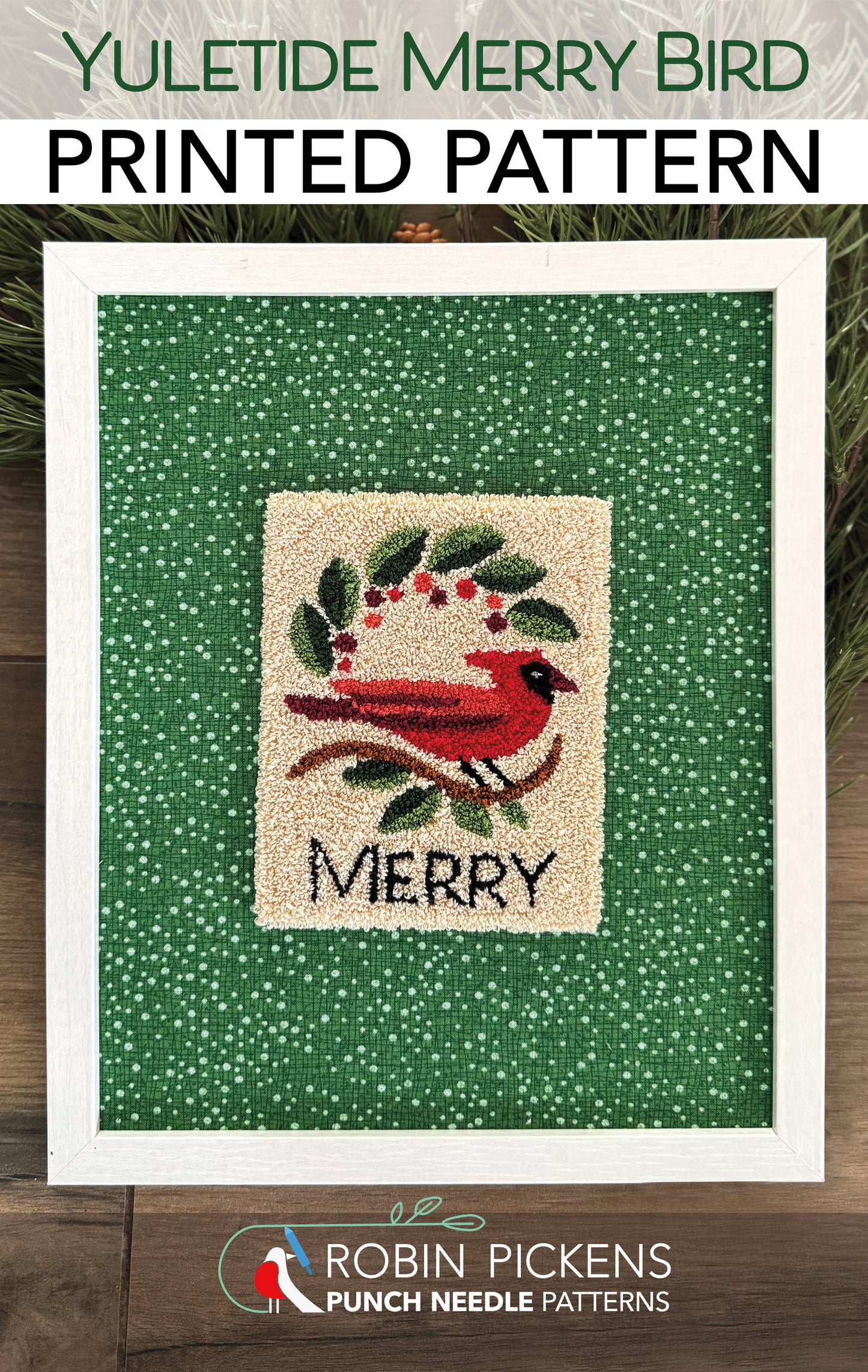Yuletide MERRY Bird Punch Needle Printed Pattern