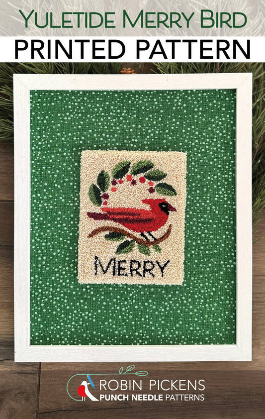Yuletide MERRY Bird Punch Needle Printed Pattern