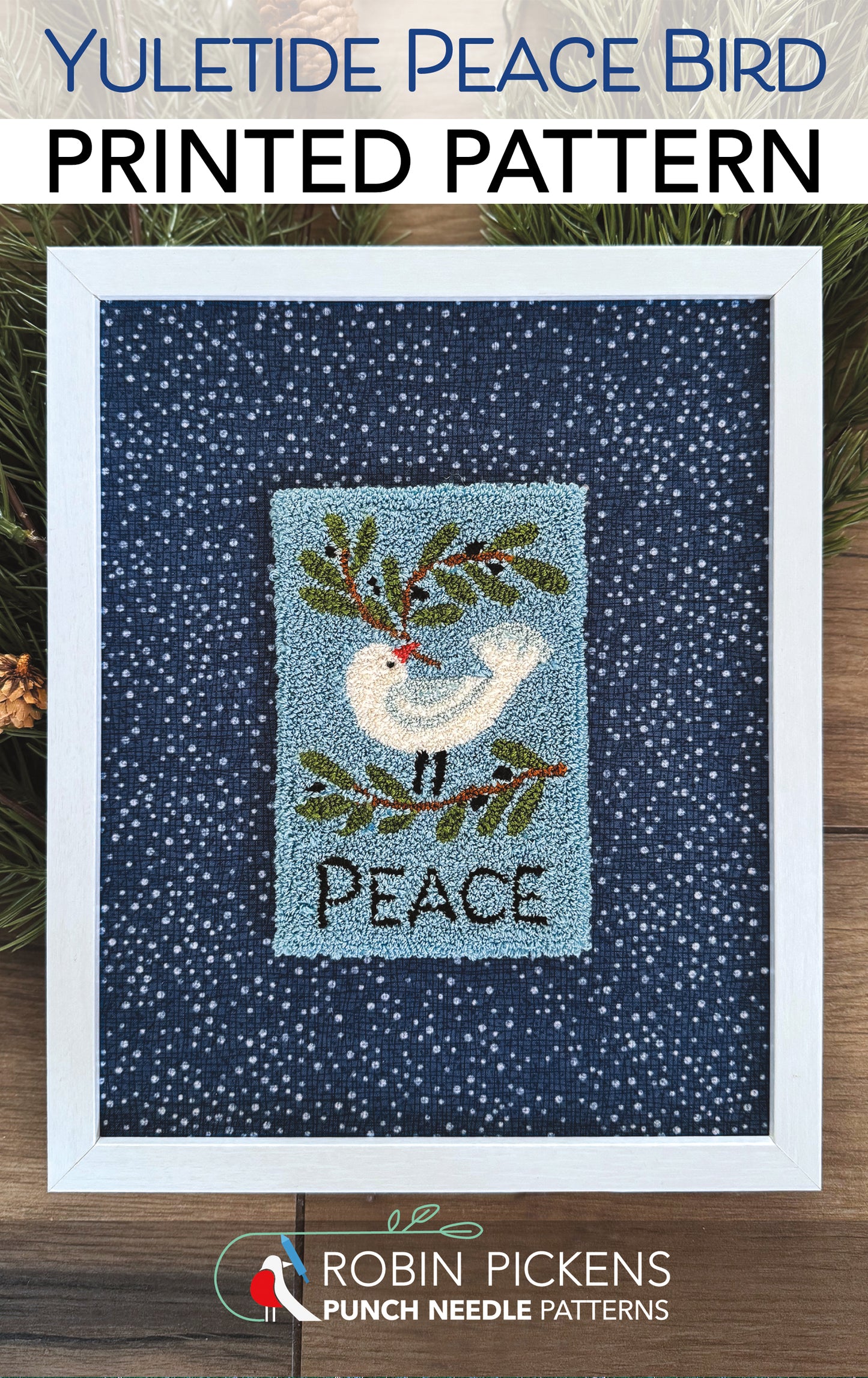 Yuletide PEACE Bird Punch Needle Printed Pattern