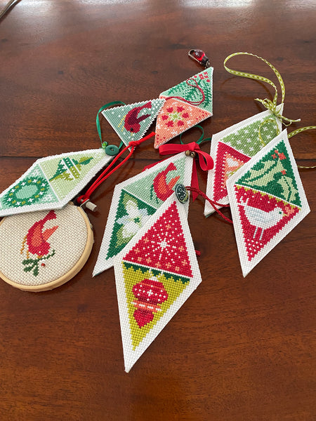 Winterly Twosome Triangle Ornaments Cross Stitch PDF Pattern