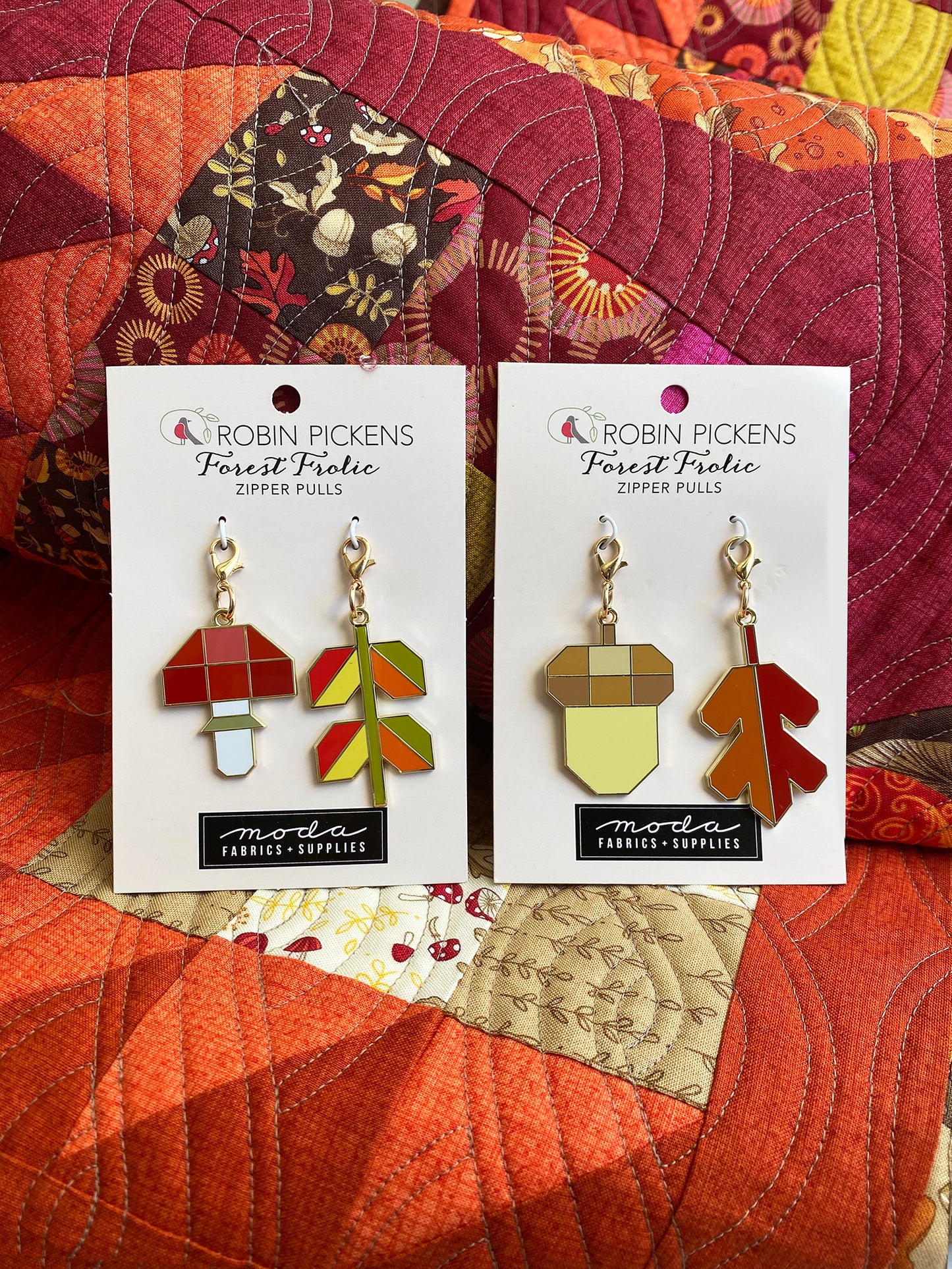 Zipper Pulls- Forest Frolic acorn and leaf