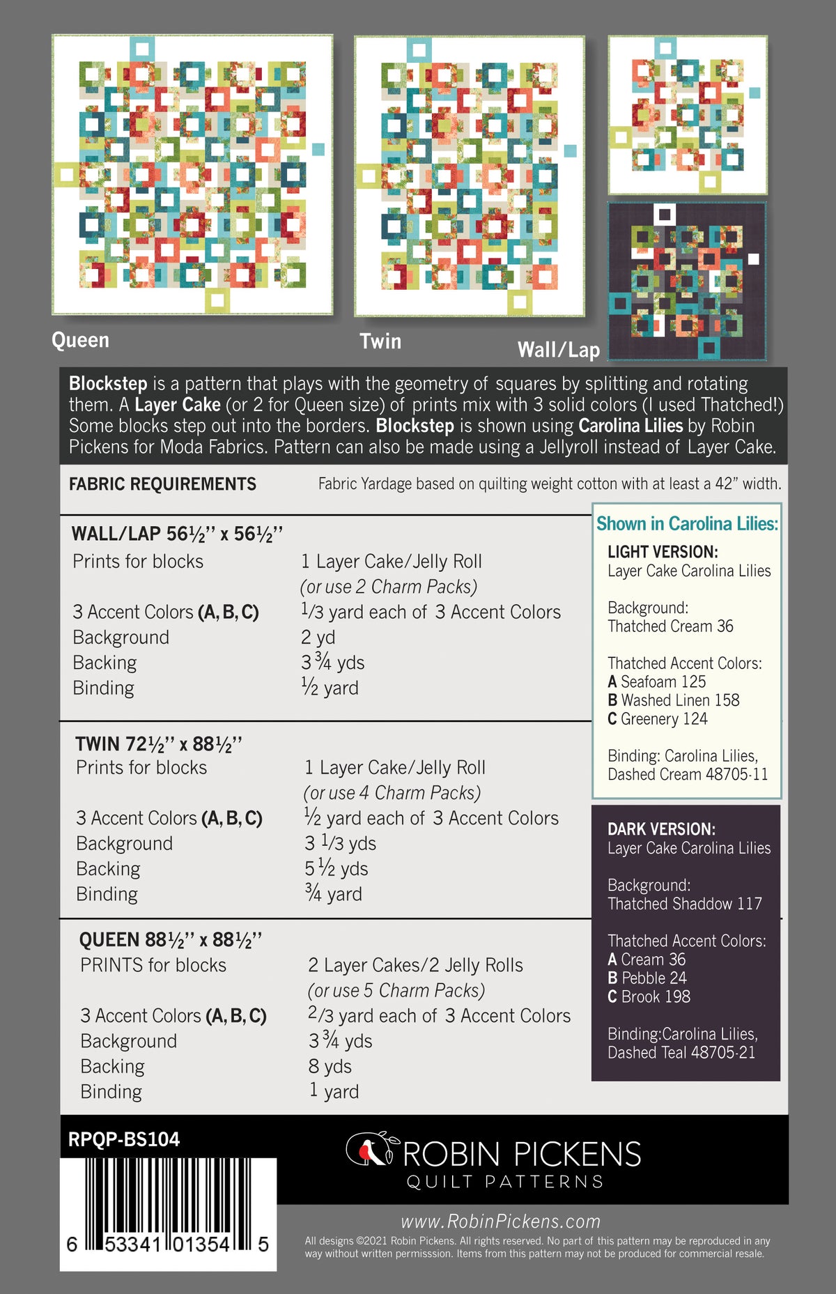 BLOCKSTEP Digital PDF Quilt Pattern by Robin Pickens / Layer Cake & Je