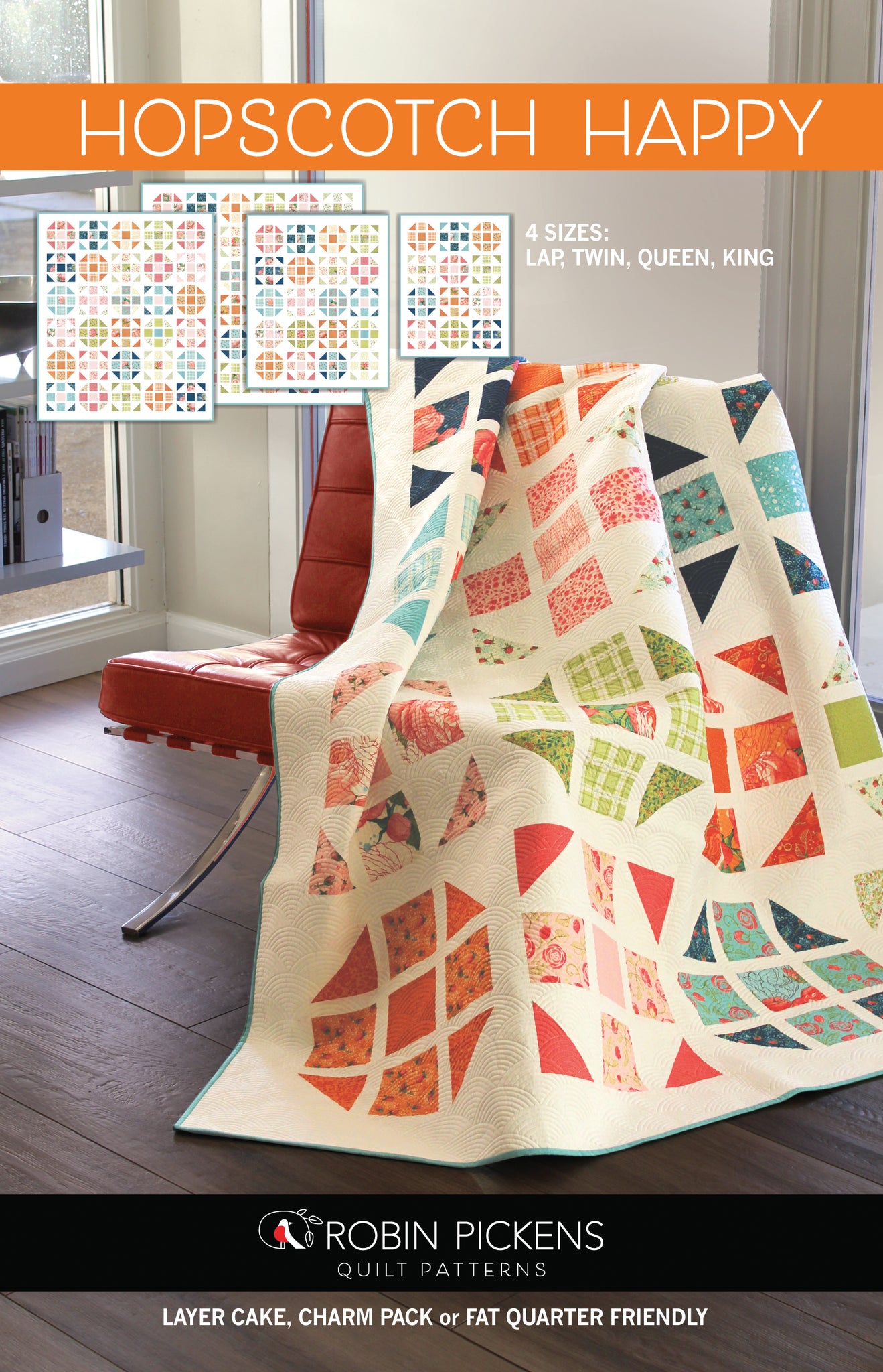 HOPSCOTCH HAPPY Digital PDF Quilt Pattern by Robin Pickens / Layer Cake friendly / King, Queen, Twin and Lap sizes