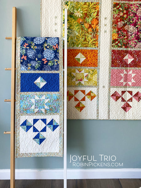 JOYFUL TRIO Quilt Pattern PDF (digital download) by Robin Pickens in LAP or TABLE RUNNER sizes