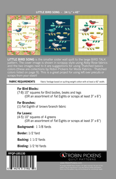 LITTLE BIRD SONG Small Wall Quilt  Digital PDF by Robin Pickens 34" x 43"