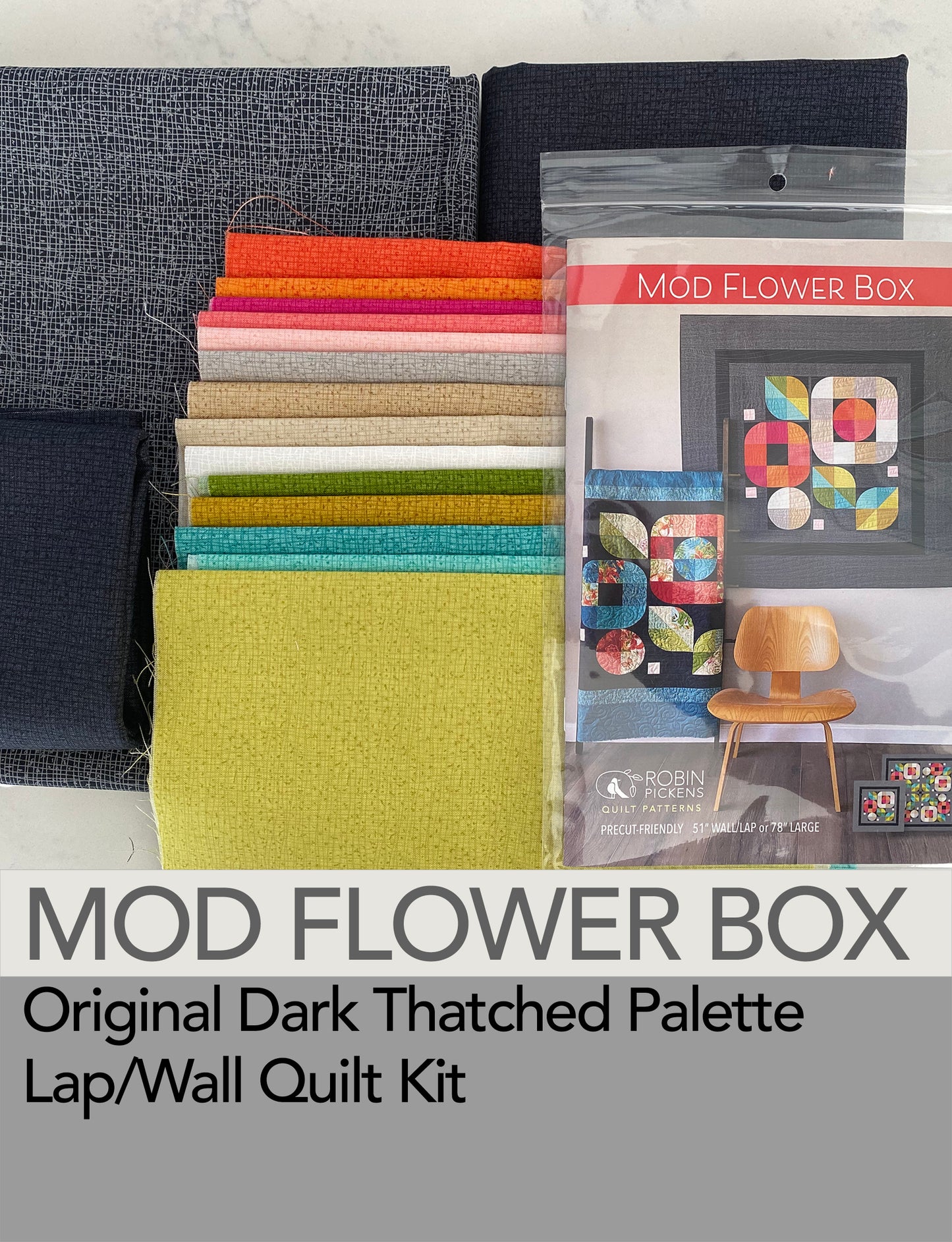 A QUILT KIT of MOD FLOWER BOX in Original palette, 51 x 51" Wall/Lap