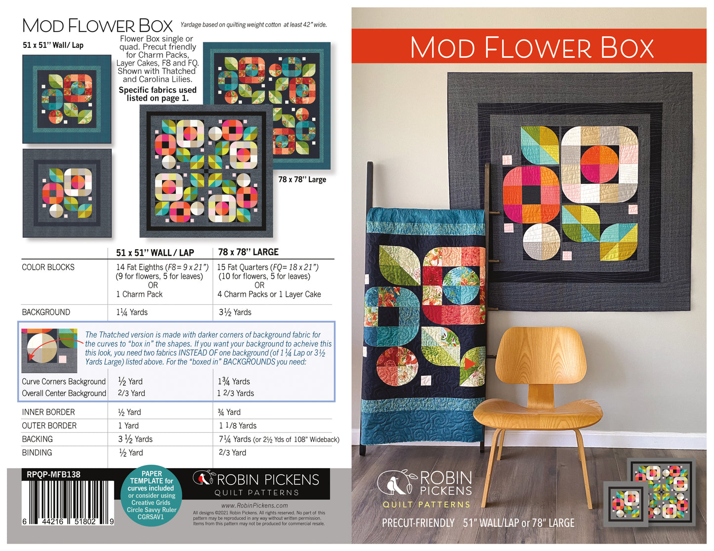 Mod Flower Box quilt pattern printed booklet