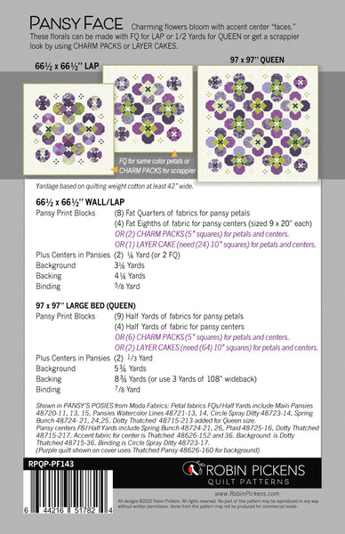 PANSY FACE printed booklet quilt pattern by Robin Pickens