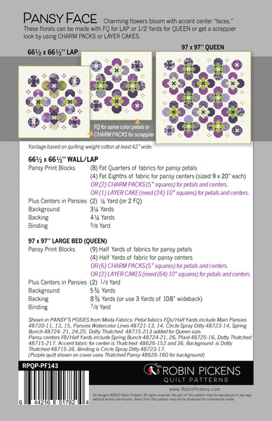 PANSY FACE digital PDF quilt pattern by Robin Pickens