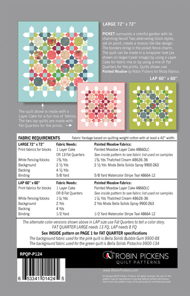 PICKET Digital PDF Quilt Pattern by Robin Pickens - Large or Lap, Fat Quarters or Layer Cake Precuts