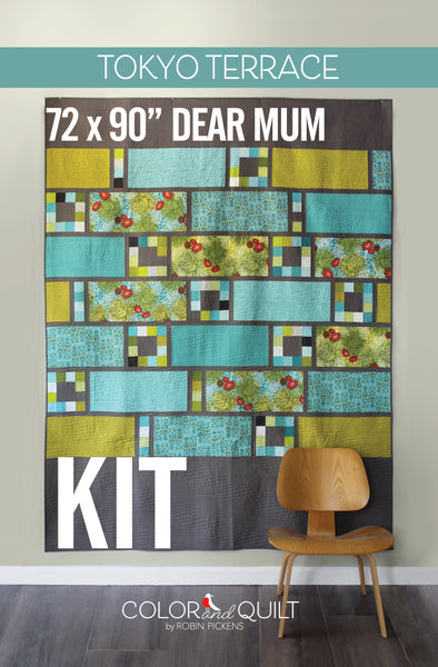 A QUILT KIT of TOKYO TERRACE made with Dear Mum and Bella Solids. Size 72" x90"