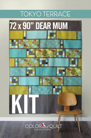 A QUILT KIT of TOKYO TERRACE made with Dear Mum and Bella Solids. Size 72" x90"