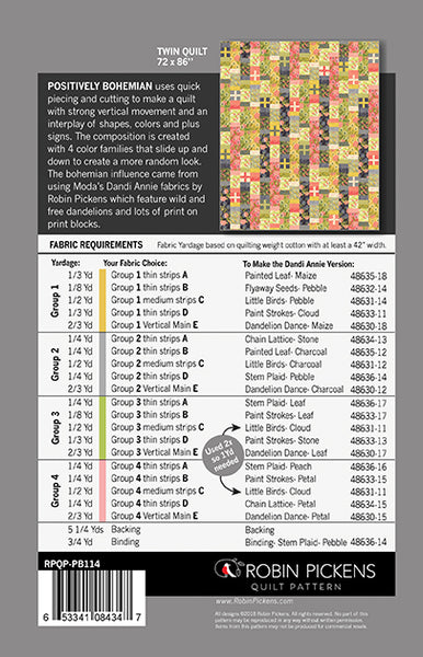 POSITIVELY BOHEMIAN Digital PDF Quilt Pattern by Robin Pickens / Twin size / Easy Fast Quilt