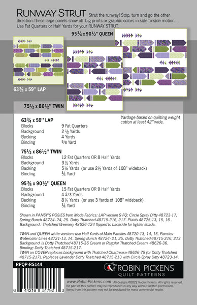 RUNWAY STRUT digital PDF quilt pattern by Robin Pickens