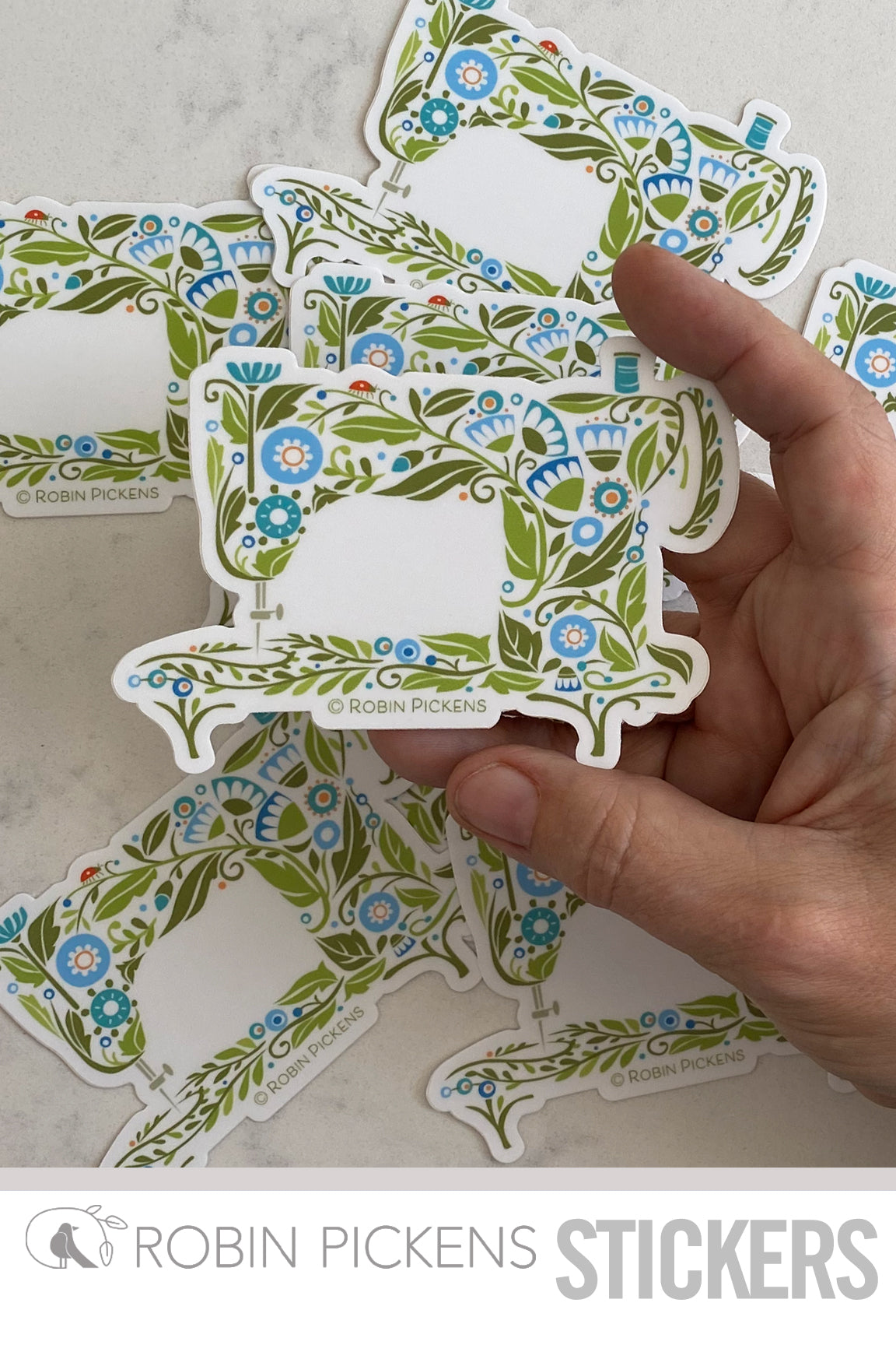 Floral Sewing Machine_Blue Retro Sticker – Robin Pickens