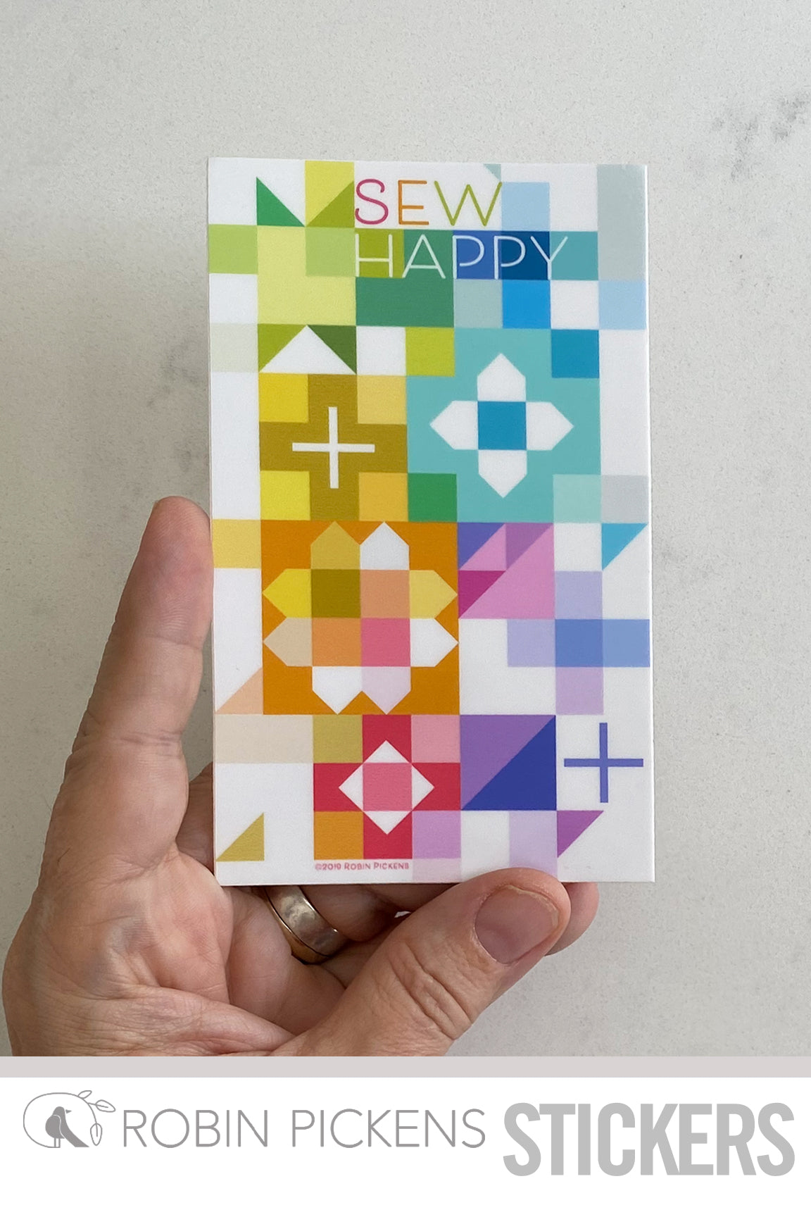 Sew Happy Rainbow Blocks Vertical Sticker