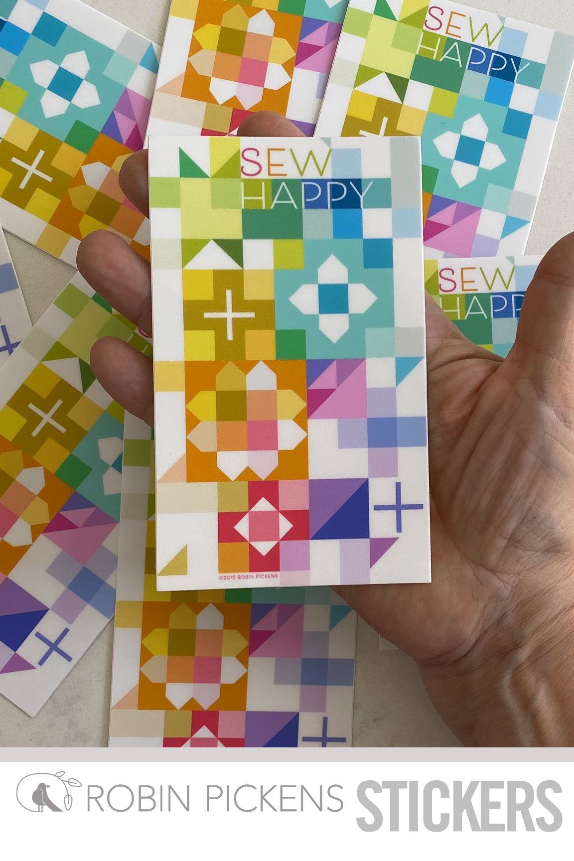 Sew Happy Rainbow Blocks Vertical Sticker