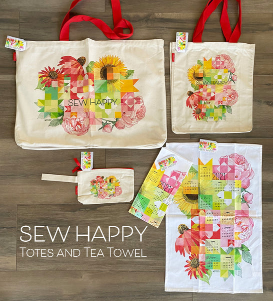 Sew Happy 14" x 16" Cotton Canvas Tote bag