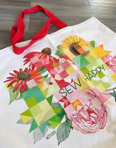 Sew Happy Large Cotton Canvas Retreat & Project Tote