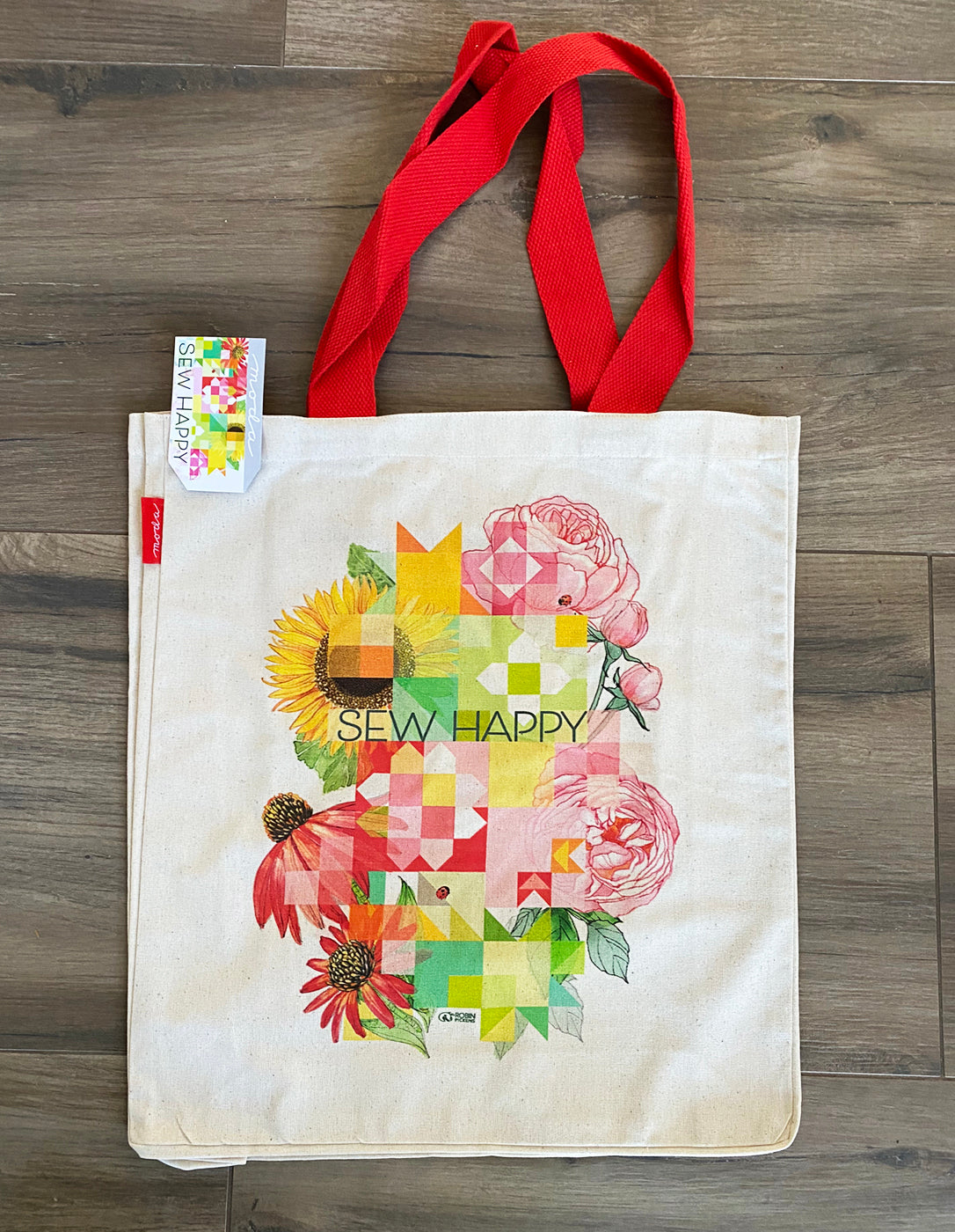 Sew Happy 14" x 16" Cotton Canvas Tote bag