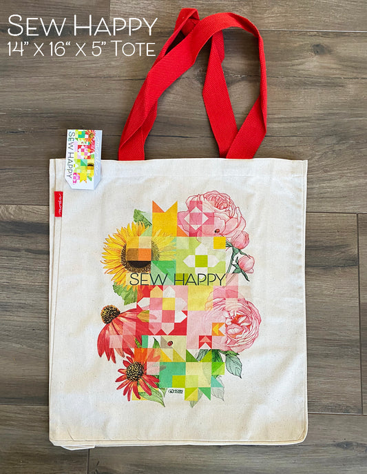 Sew Happy 14" x 16" Cotton Canvas Tote bag