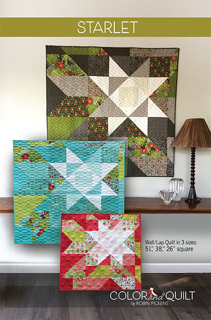 Starlet Digital PDF Quilt Pattern by Robin Pickens in 3 sizes for wall or lap quilts 51", 38" or 26" square"