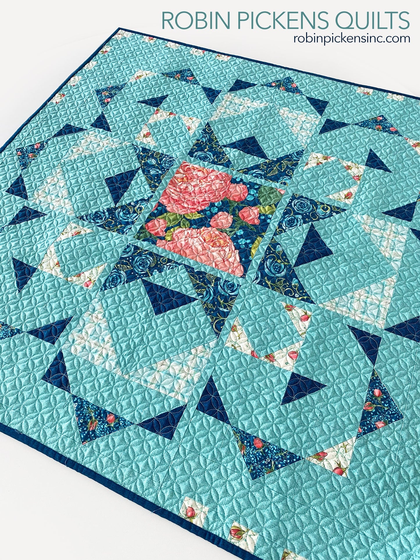 A QUILT KIT of TOWN SQUARE GARDEN in Abby Rose SEAFOAM BLUES, LARGE Size