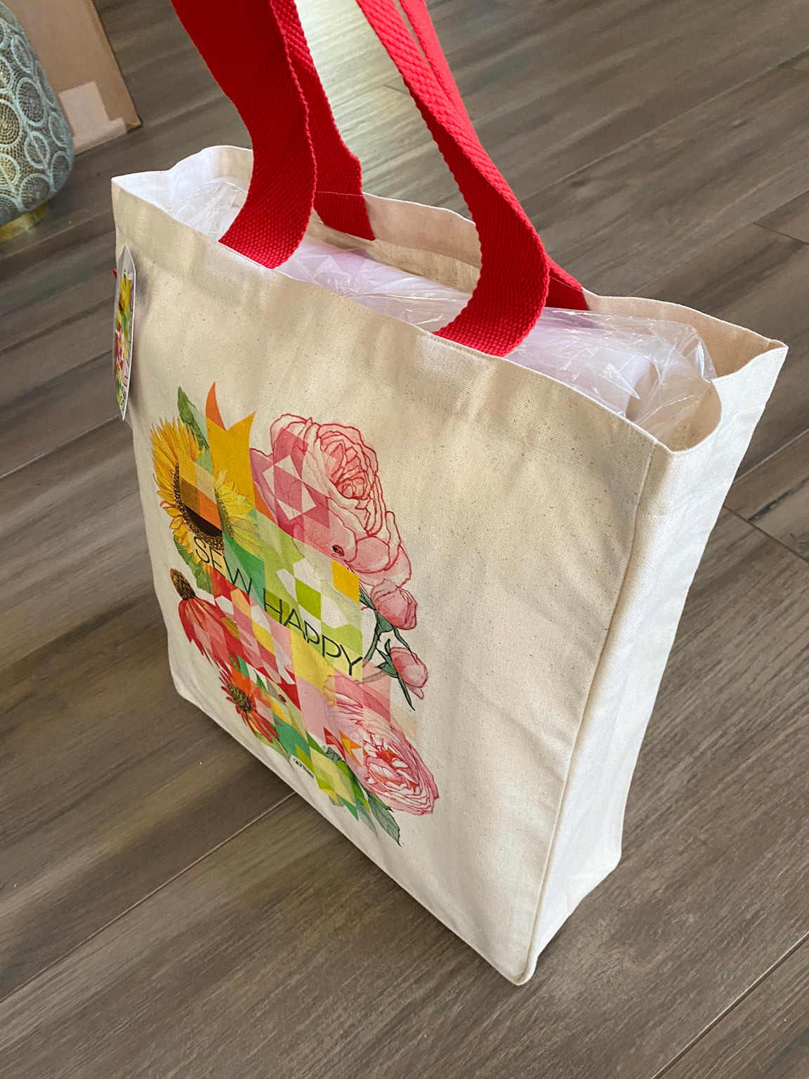 Sew Happy 14" x 16" Cotton Canvas Tote bag