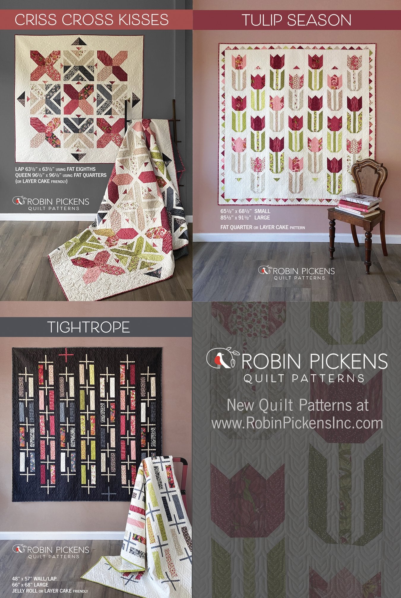 CRISS CROSS KISSES printed booklet quilt pattern, Robin Pickens, Lap or Queen