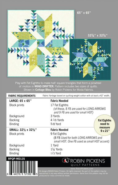Wind Drifter Quilt Pattern- 2 sizes, Printed Booklet