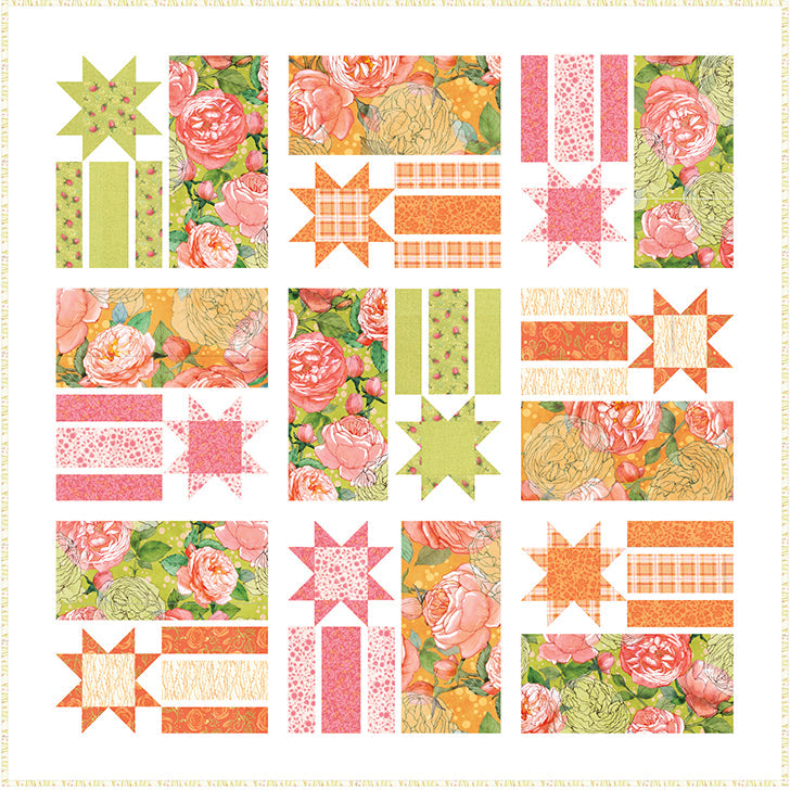 A QUILT KIT of CONSTANCE in Abby Rose (Pink, Green and Orange roses), Lap Size