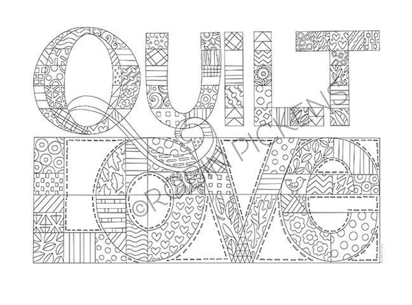 Quilt Love Instant Downloadable Coloring Page 8.5" x 11" Horizontal