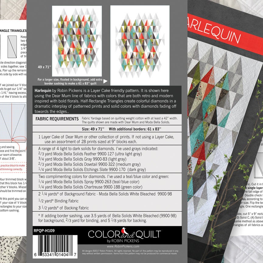 Harlequin Digital PDF Quilt Pattern by Robin Pickens /Layer Cake Precut friendly/49" x 71" or 61" x 83"