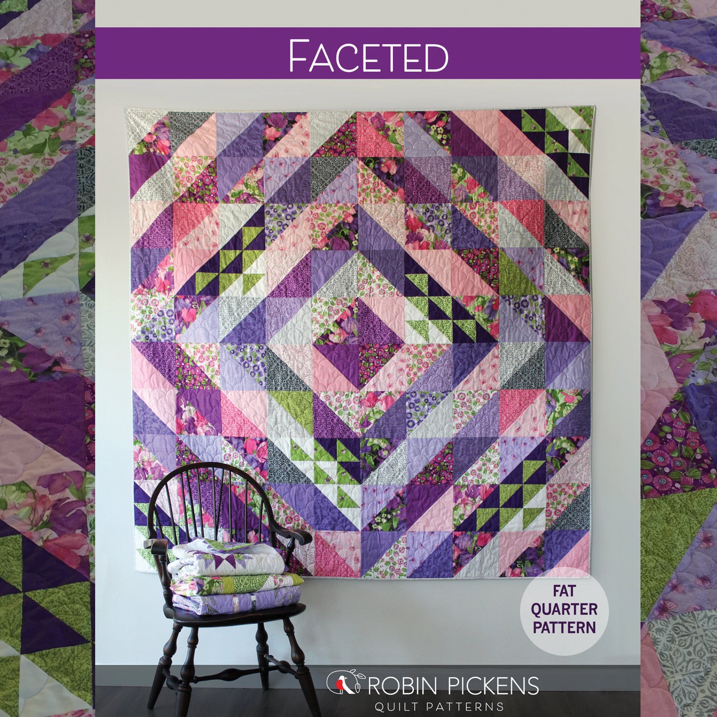 FACETED Digital PDF Quilt Pattern by Robin Pickens / Fat Quarter Friendly / 75" Square Diamond Quilt