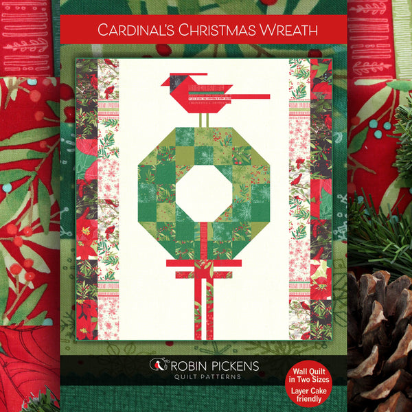 CARDINALS CHRISTMAS WREATH Digital Pdf Quilt Pattern in Large/Medium/Wall Sizes by Robin Pickens- Layer Cake friendly